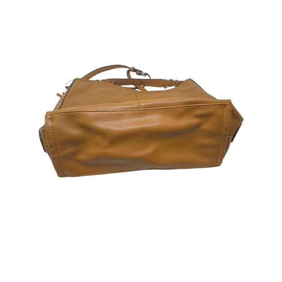 Chillx Tan Faux Leather Studded Shoulder Bag  Multiple Compartments Purse - Picture 3 of 9